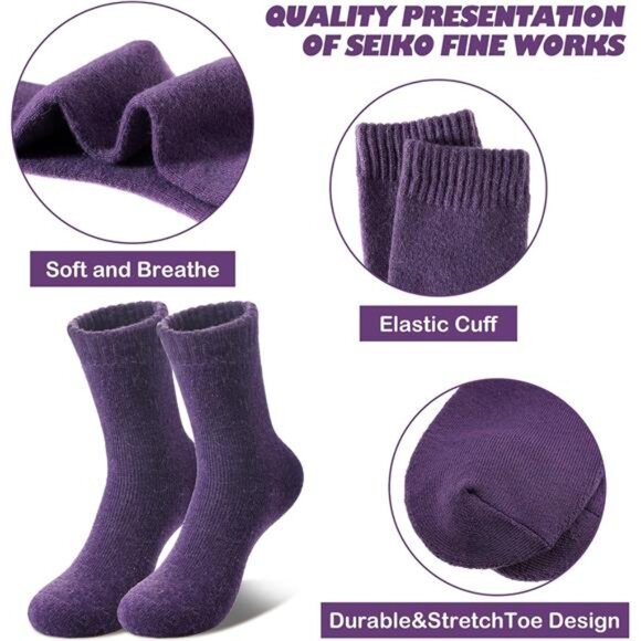 Wool Socks for Women Winter Warm Hiking Thick Warm Cozy Boot Crew - Picture 6 of 7